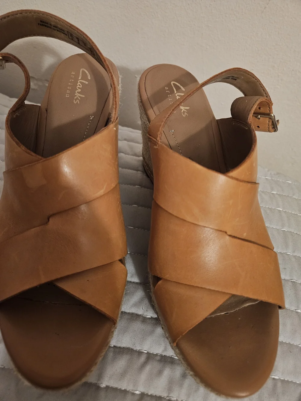 Clarks Women's Cognac Leather Wedge Sandals